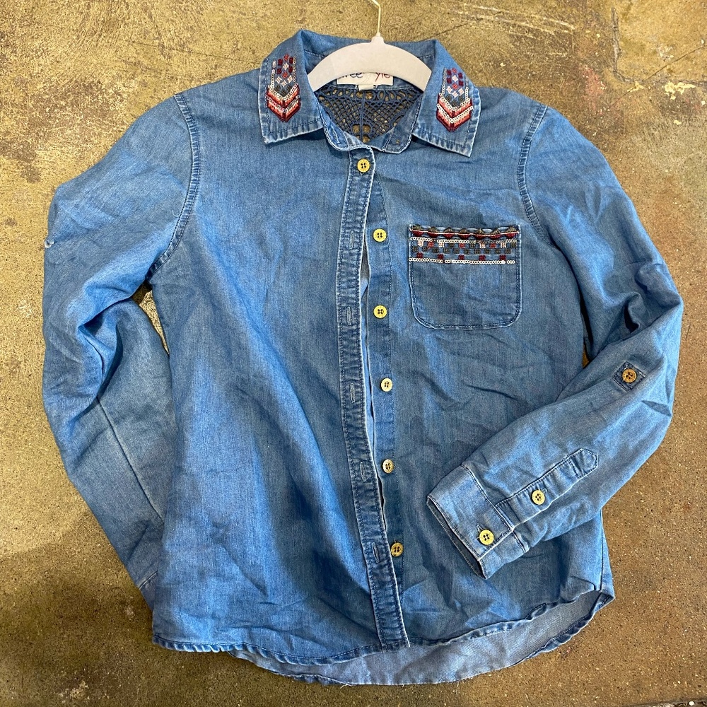 FREESTYLE Girls' Embroidered Denim Long-Sleeve Shirt 10